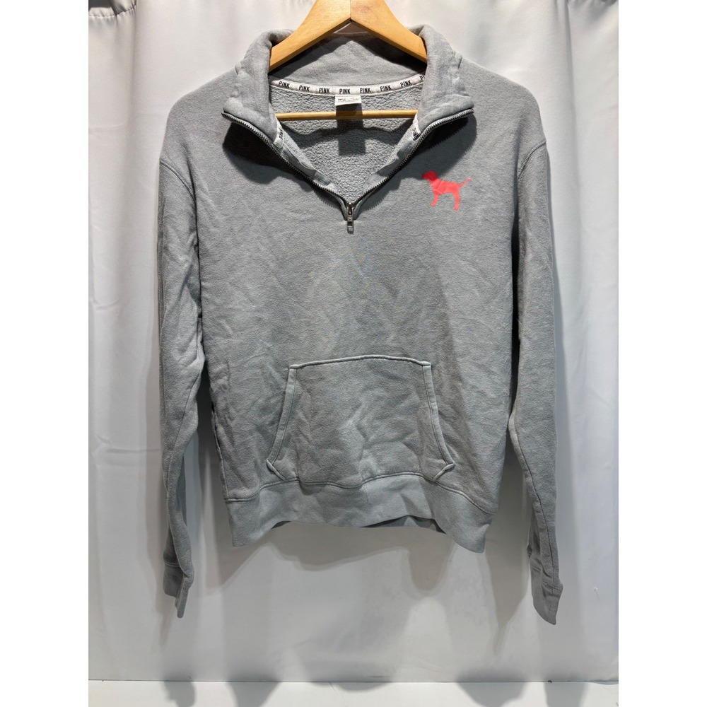 PINK Victoria's Secret Quarter Zip Sweatshirt Women XS Gray Orange Dog Logo